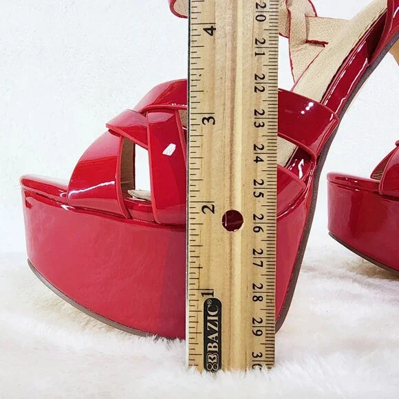 NIB Rihbah Red Patent Platform 6" Stiletto High Heels Ankle Strap Sandal Shoes - Picture 8 of 15